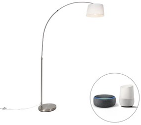 Lampada ad arco intelligente in acciaio con paralume in tessuto bianco incl. Wifi A60 - Arc Basic
