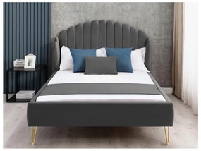 Letto con testata letto ondulata 160 x 200 cm Velluto Grigio - SAGALI