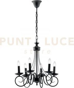 Lampadario beatrice in metallo antracite 6 luci attacco e14 50x120cm