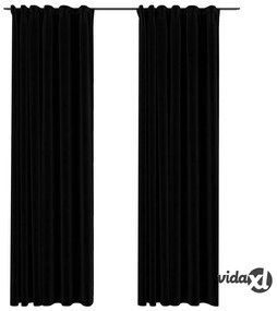vidaXL Tende Oscuranti con Ganci Effetto Lino 2 pz Nere 140x225 cm