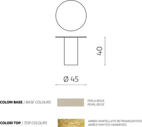 Tavolino tondo WAYLON 45 con base in metallo Beige e piano in vetro martellato Ambra