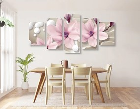Quadri 5 pezzi – Magnolia su sfondo astratto