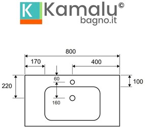 Kamalu - composizione bagno sospesa mobile 80cm e mensolone da 140cm | kam-kk801