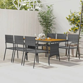 Set da pranzo per esterni 7 pz in polyrattan grigio