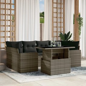 Set divani da giardino 7 pz con cuscini grigio in polyrattan