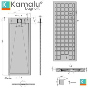 Kamalu - piatto doccia in resina 70x180 effetto pietra | kr1000