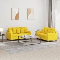 Set di Divani 2 pz con Cuscini Giallo Chiaro in Tessuto 3201653