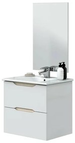Mobile bagno sospeso 60 cm bianco e rovere con top e specchio Brillo