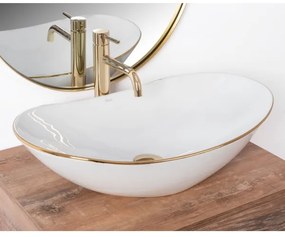REA-U8570 - Lavabo da appoggio ROYAL 36x62 cm, in ceramica, bianco lucido con finiture oro
