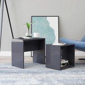Set Tavolini Salotto Grigio Lucido 48x30x45cm Legno Multistrato /