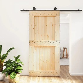 Porta Scorrevole Con Set Hardware 100x210cm Legno Massello Pino /