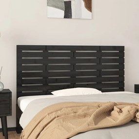 Testiera Da Parete Nera 126x3x63 Cm İn Legno Massello Di Pino /