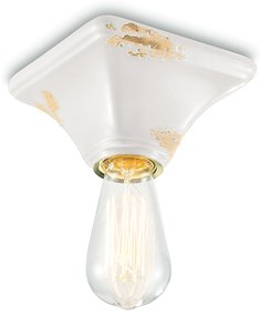 Plafoniera Vintage Quadrata Piccola Ceramica Bianca 1 Luce E27
