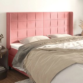 Testiera Ad Orecchio Rosa 163x16x118/128 Cm İn Velluto /