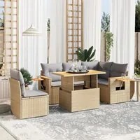 Set Divano da Giardino 6 pz con Cuscini Beige in Polyrattan 3273523