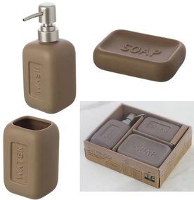 Set Dispenser porta spazzolino e Porta Sapone in Ceramica tortora 3 Pz Bingo