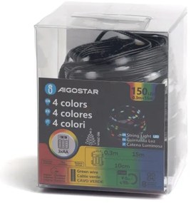 Aigostar - Catena LED esterna 150 LED, 8 funzioni, 3xAA, 15,3m, IP44, multicolor