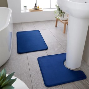 Set di tappetini per il bagno blu scuro in memory foam 2 pz per WC 50x80 cm Anti-Bacterial – Catherine Lansfield
