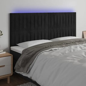 Testiera A Led Nera 200x5x118/128cm İn Velluto /