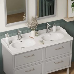 Lavabo a incasso rettangolare doppia vasca Charm L 121 x H 20 x P 49.7 cm in ceramica bianco satinato