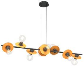 Lampadario 8 Luci Eos In Acciaio Nero E Arancio Con Barra E Diffusori A Piatti