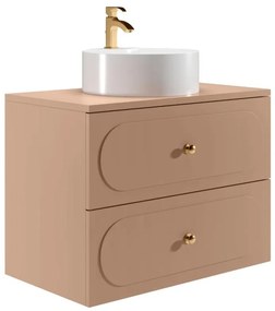 Mobile bagno sospeso con lavabo d'appoggio tondo - Rosa antico - 80 cm - SATOBAL