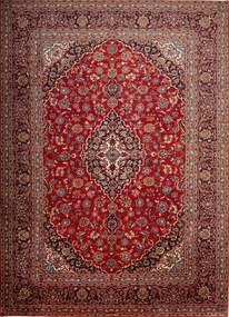 Kashan Tappeto 380 x 270 Blu (Iran) Annodato A Mano