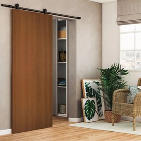Porta scorrevole reversibile Schubert in mdf marrone, L 93 x H 212 cm, con binario Loft nero