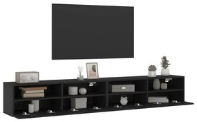 Mobili TV a Parete 2pz Neri 100x30x30 cm in Legno Multistrato