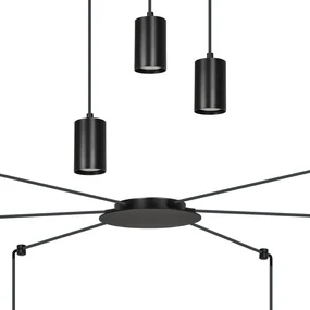 Sospensione A Ragno In Acciaio Nero 6 Luci Tracker Con Cavo 3 Metri