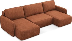 Divano angolare color terracotta allungabile/con contenitore (a U) con rivestimento in ciniglia Lilo – Makamii