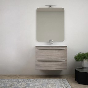 Mobile bagno 75 cm Larice sospeso bombato - Berlino con specchio filo lucido