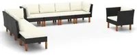 Set Divani da Giardino 9pz Polyrattan Legno di Eucalipto Nero cod mxl 39335