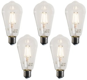 Set di 5 Lampadine LED a filamento E27 ST64 trasparenti 4W 470 lm 2700K
