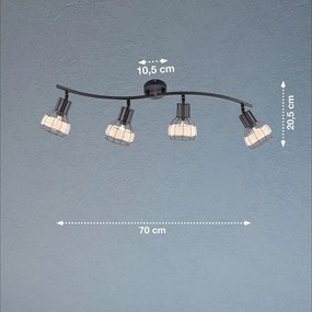 Plafoniera nera con paralume in metallo/con paralume in rattan 10,5x70 cm Straw – Fischer &amp; Honsel