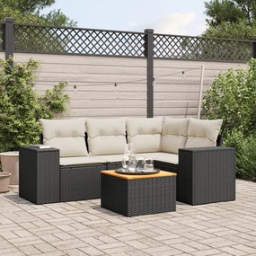 Set divani da giardino 5 pz con cuscini in polyrattan nero