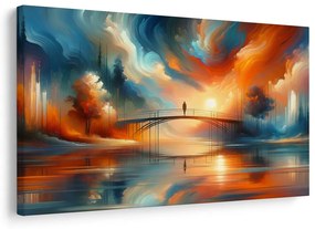Quadro su tela – Silhouette sul ponte al tramonto