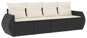 Set Divani da Giardino 4 pz con Cuscini Nero in Polyrattan