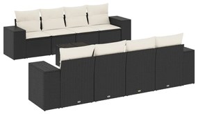 Set divani da giardino 9 pz con cuscini nero in polyrattan