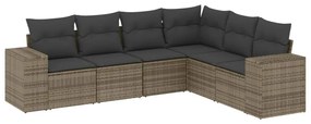 Set divano da giardino 6 pz con cuscini grigio in polyrattan