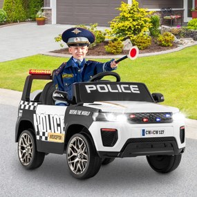 Costway Auto della polizia per bambini con telecomando connessione wireless musica clacson sirena e luci LED, Auto elettrica Bianco