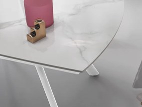 Tavolo moderno allungabile a 210 cm base metallo e piano effetto Marmo Bianco TERENCE