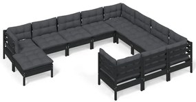 Set divani da giardino 11 pz con cuscini massello di pino nero