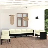 Set Divani da Giardino 10 pz con Cuscini in Polyrattan Nero 3059801