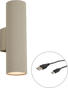 Japandi wandlamp taupe incl. LED 3-staps dimbaar in Kelvin en oplaadbaar - Ribelle