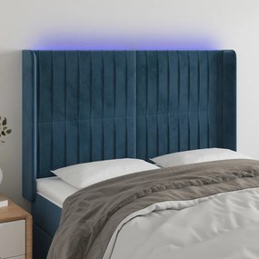 Testiera A Led Blu Scuro 147x16x118/128 Cm İn Velluto /