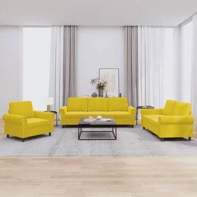 Set Di Divani 3 Pz Con Cuscini Giallo İn Velluto /