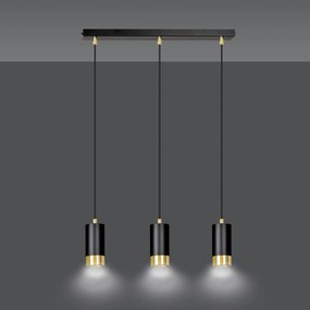 Lampadario 3 Luci Ivar Con Cilindri In Acciaio Nero E Oro