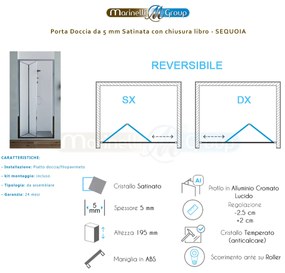 Porta doccia da 70 cm SATINATA apertura a libro per nicchia Sequoia