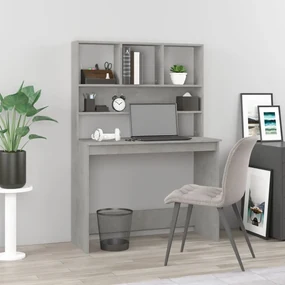 Scrivania Mensole Grigio Cemento 102x45x148cm Legno Multistrato /